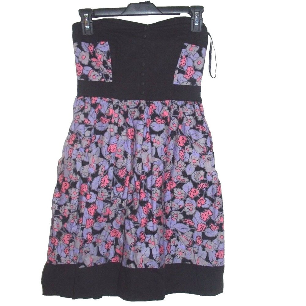 Kimchi Blue Urban Outfitters Black Purple Pink Floral Strapless Mini Dress Small